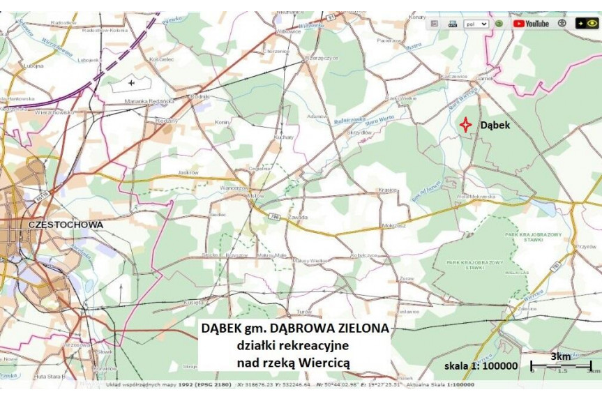 częstochowski, Dąbrowa Zielona, Dąbek, Jura 1ha przy rzeczce ( 3021m2 + 6985m2)