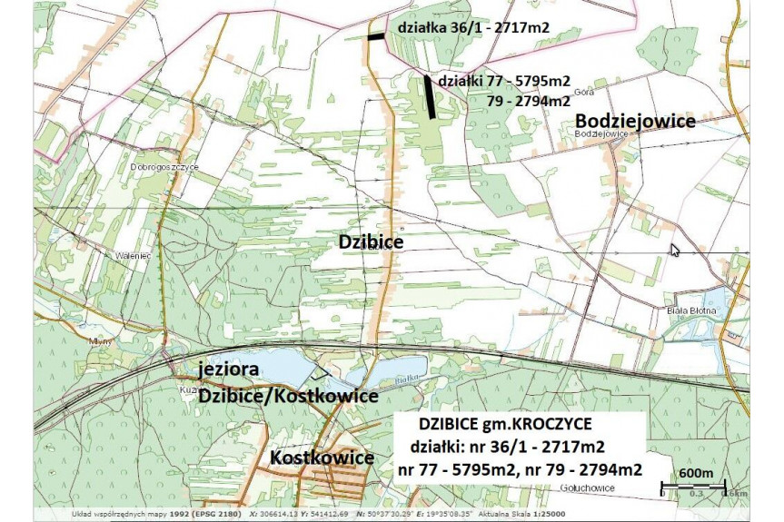 zawierciański, Kroczyce, Dzibice, Jura działka 5795m2 tylko 24.900 zł