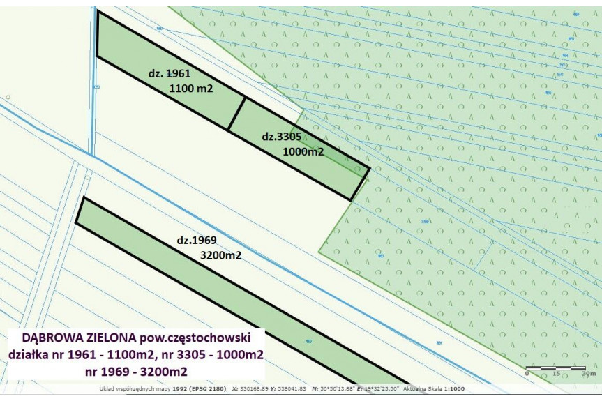 częstochowski, Dąbrowa Zielona, Jura tania działka 1000m2 tylko 6.900zł -REZERWACJA