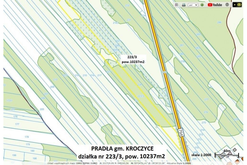 zawierciański, Kroczyce, Pradła, 1,02 ha przy projektowanym wężle dr. krajowej DK78