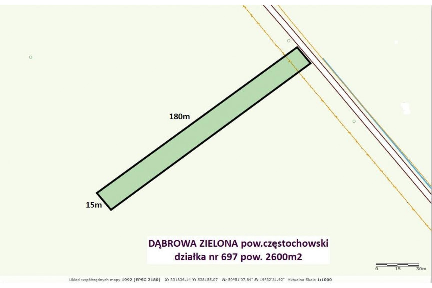 częstochowski, Dąbrowa Zielona, Jura działka 2600m2 przy asfalcie tylko 22.900 zł