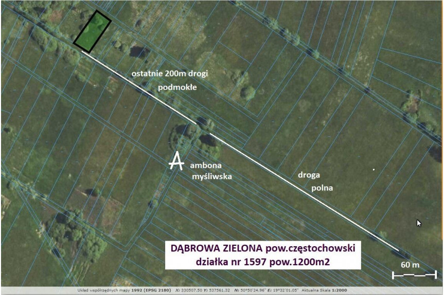 częstochowski, Dąbrowa Zielona, Jura tania działka 1200m2 tylko 8.900 zł